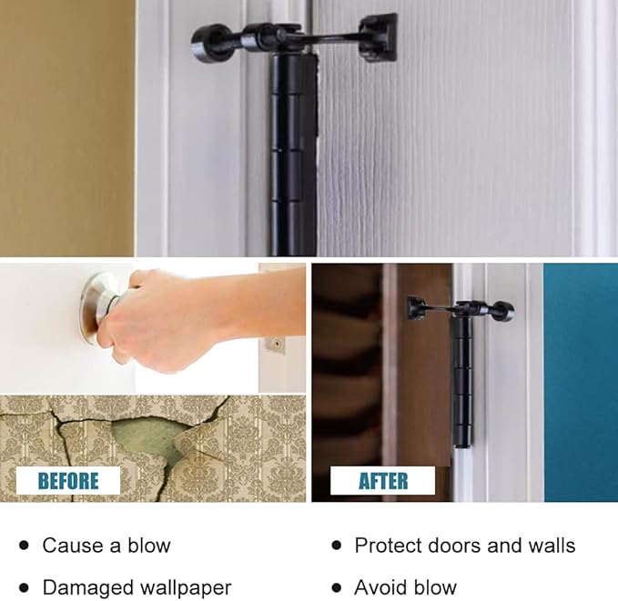 4 Pack Hinge Pin Black Door Stopper, Adjustable Heavy Duty Hinge Pin Door Stop with Black Rubber Bumper Tips
