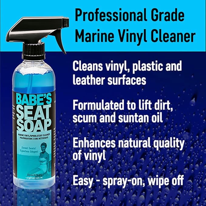 Babe’s Seat Soap – Marine Vinyl, Plastic & Leather Cleaner for Boat Seats – Cleans, Conditions & Protects Upholstery from Suntan Oil & Dirt - 1 Pint/Spray