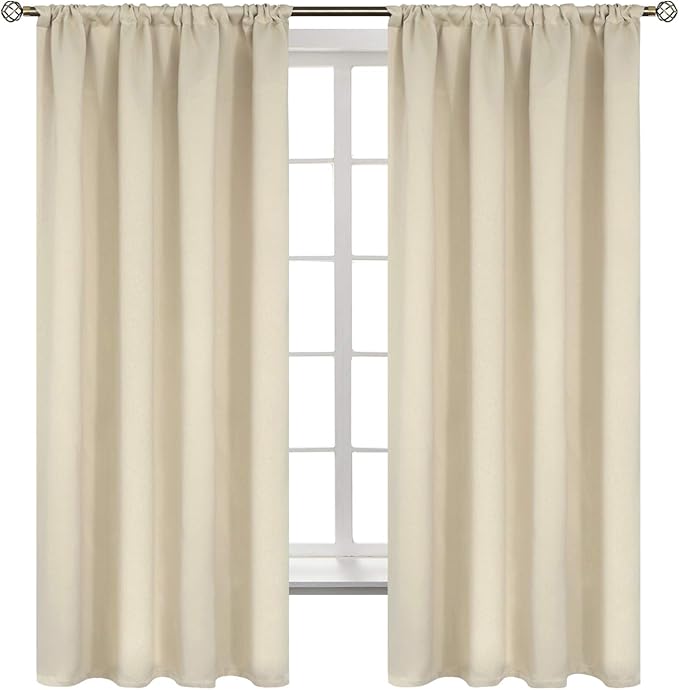 BGment Beige Blackout Curtains 63 Inches Length for Bedroom - Thermal Insulated Drapes Room Darkening with Rod Pocket for Living Room, 42 x 63 Inch, 2 Panels