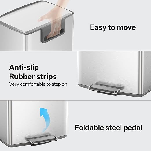 mVm 10.6 Gallon Heavy Duty Step Trash Can with Lid, Foldable Foot Pedal Bin for Kitchen Office Dormitory Home Rooms (Tin)