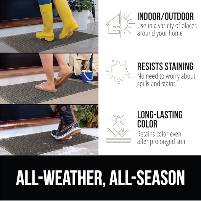 GORILLA GRIP Front Door Mat, 72x24, Indoor Outdoor Ultra Absorbent HydroAbsorb Doormat, Absorbs Up to 2.75 Cups of Water, Stain and Fade Resistant, Rubber Backing Doormats, Captures Dirt, Charcoal