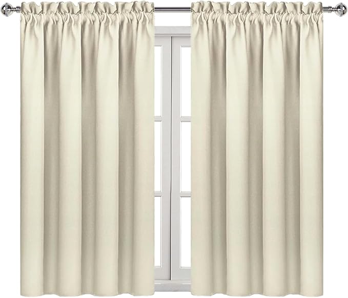 DWCN Blackout Curtains for Bedroom – Rod Pocket Thermal Insulated Noise Reducing Noise Reducing Drapes for Living Room, W 38 x L 54 Inch, 2 Panels, Light Beige
