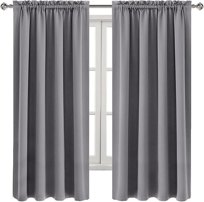 DWCN Grey Room Darkening Blackout Curtains - Thermal Insulated Privacy Energy Saving Window Curtain Drapes 52 x 63 inch Length, Set of 2 Bedroom Living Room Curtains
