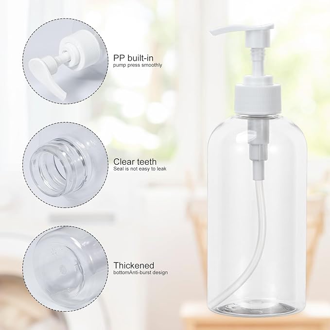 Yebeauty Plastic Pump Bottle, 3 Pack 13.5oz/400ml Stylish Shampoo Bottles Refillable Hand Soap Dish Soap Dispenser with Press for Massage Oil, Liquid Hand, Clear