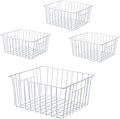 Upright Freezer Organizer Bins， Freezer Baskets for 14, 15 cu.ft Standup Freezer, Wire Storage Baskets with Built-in Handles for Frozen Foods, Snacks, Vegetables, Fruits and More, 4Pcs , White