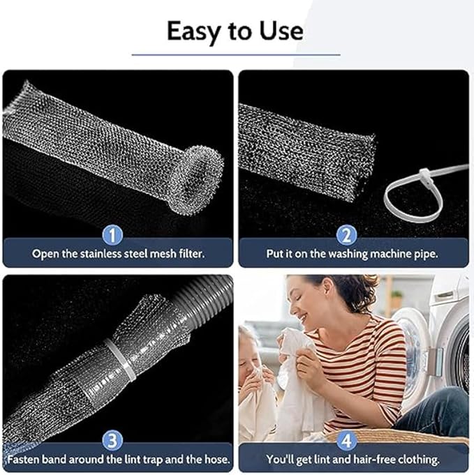 Stainless Steel Lint Traps for Washing Machine Drain Hose – Mesh Filter with Cable Ties for Laundry Sink and Drain Protection(24)