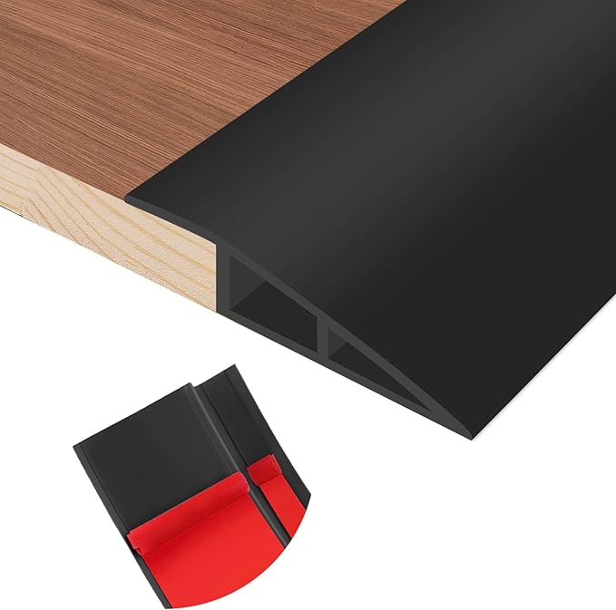 Floor Transition Strip Self Adhesive Vinyl Door Threshold for Doorways Carpet Edging Trim Overlap Edge Reducer for Laminate Floor, Carpet, Tile (Black, 3/5" to 4/5", 3.3Ft)