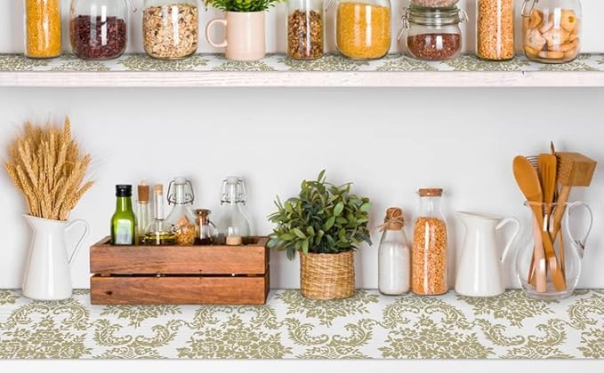 Shelf Liner for Kitchen Cabinets Non Adhesive Kitchen Drawer Liner, Waterproof Shelf Liner Durable Anti-Slip for Kitchen Cabinets Shelf Liner (Gold, 4Rolls(18x96inch))