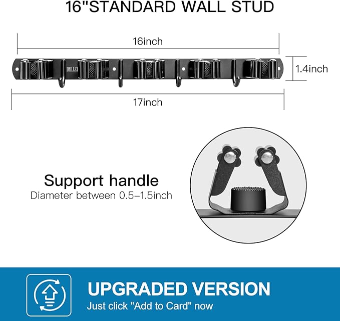 IMILLET Broom Holder Wall Mount, Broom Holder Stainless Steel Heavy Duty Garage Organization Broom Organizer Wall Mount Self Adhesive Laundry Room Organization and Storage（5 Racks and 4 Hooks）