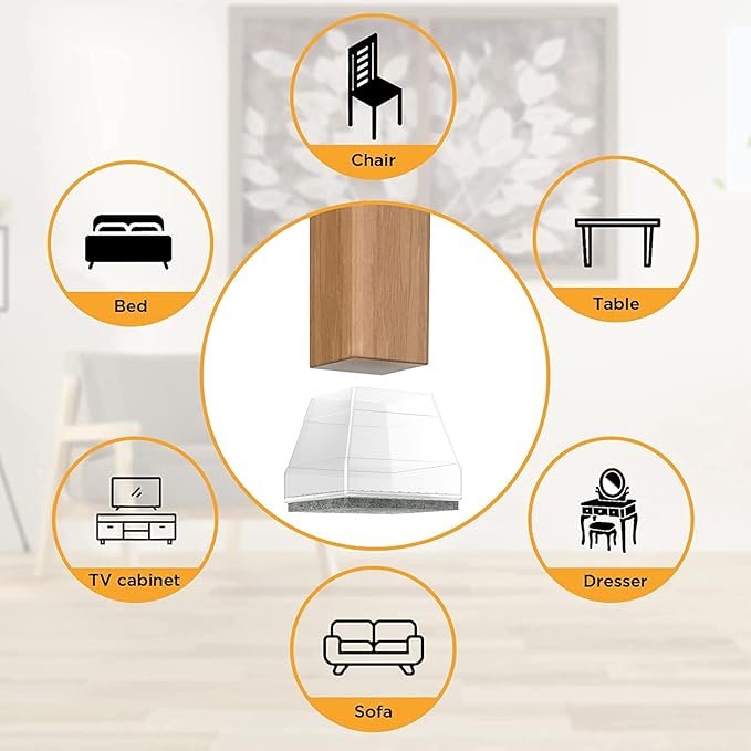Square Chair Leg Protectors for Hardwood Floors,16 Pcs Silicone Felt Furniture Legs Caps to Prevent Floor from Scratches and Reduce Noise, Easy to Move,1.3-1.54",Clear.