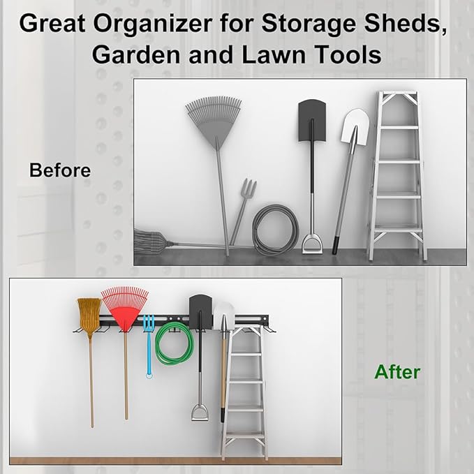 Garage Wall-Mounted Rack, Tool Storage Rack, Garden Tool Rack, Hanging Storage Rack for Yard Tools, Anti-Rust - Easy Installation (2-Pack)
