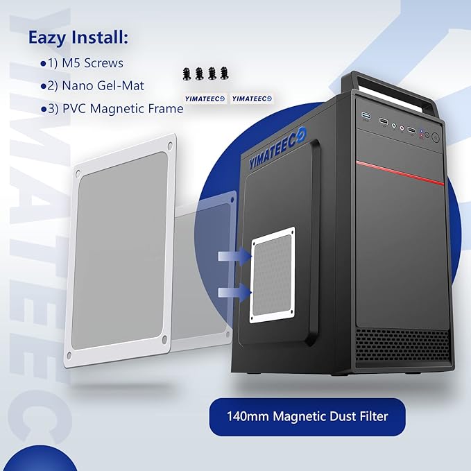 Dust Filter PC 140mm for Computer Cooler/PSU/Routers Nylon 80 Mesh, Magnetic Frame PC Fan Dust Mesh PC Cooler Filter Dustproof Computer Fan Grills (Nylon, 140 * 140mm, 10pcs, White)
