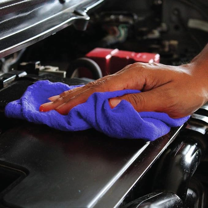 Shop Towels (Blue, 100-Pack) - Bulk Cleaning Towel in a Bag, Mechanic Cotton Wipes for Car Maintenance, Auto Mechanics & Garage, Wipe Grease & Oil, Machine Wash & Reusable