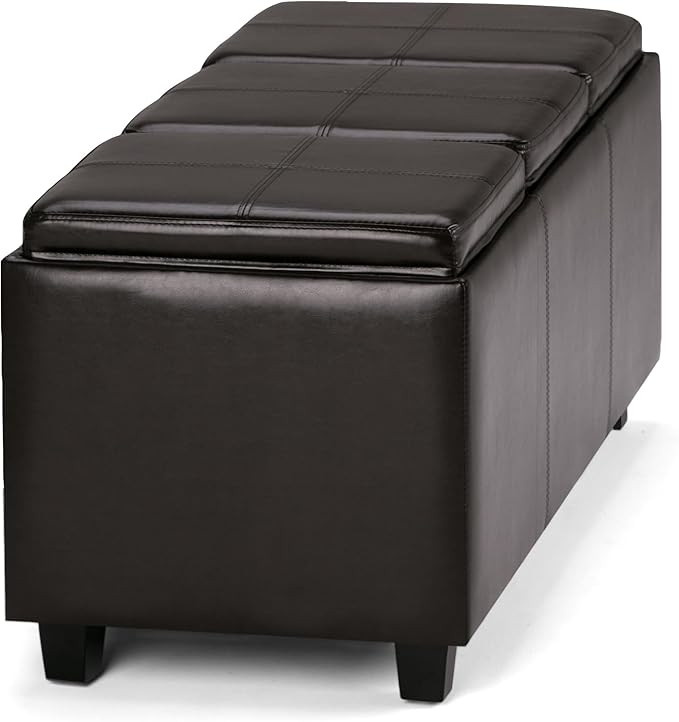 SIMPLIHOME Avalon 42 inch Wide Contemporary Rectangle Storage Ottoman in Tanners Brown Vegan Faux Leather, Assembled, for the Living Room, Entryway and Family Room
