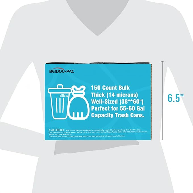 55-60 Gallon Trash Bags, 150 Count Bulk, Heavy Duty Clear Plastic Recycling Garbage Bags, Multi-purpose Can Liners for Business Home Commercial, Industrial Contractors, Storage, Outdoor
