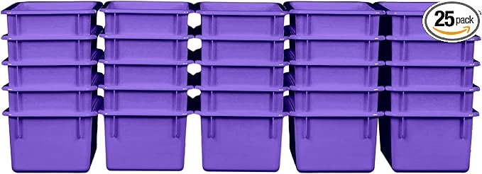 Wood Designs Cubby Storage Bin, Heavy Duty Plastic Containers for Kids Purple Cubby Tray Set of 25