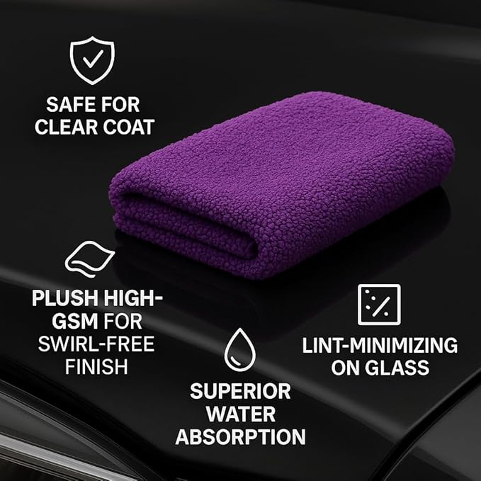 10 Pack Pak Details Edgeless Microfiber Towels for Cars | 16x16 Ultra-Soft, Scratch-Free & Lint-Free Car Detailing Microfiber Cloths for Buffing & Coating | Seamless Finish Auto Cleaning Cloths