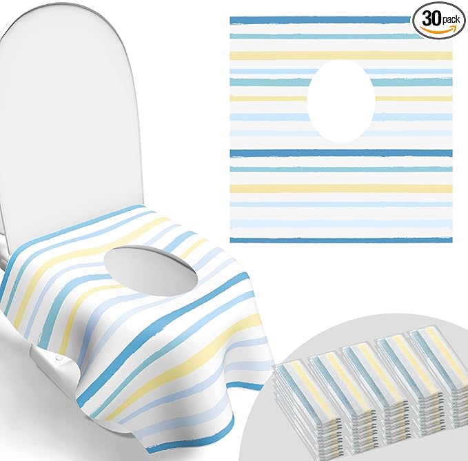 Toilet Seat Covers Disposable, Large Waterproof Potty Covers for Toddlers, Kids, and Adults, Toddler Potty Training for Public Restroom, Airplane, Trip, Individually Wrapped for Travel (Wave)