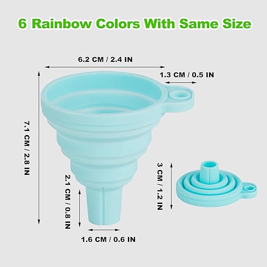 Kitchen Funnel Set 7 Pack, Collapsible Silicone Funnel for Filling Bottles, Beverage, Lab, Oil, Paint - Kitchen Gadgets Accessories Multicolor