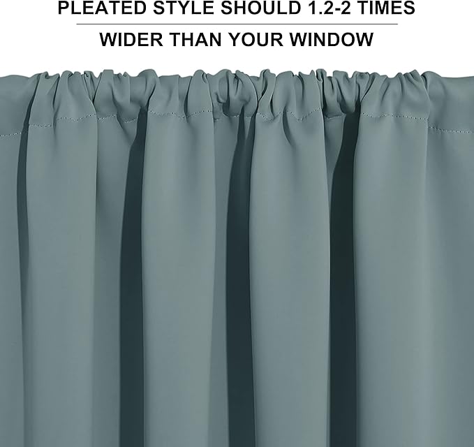 RYB HOME Small Curtains for Door Windows - Blackout Thermal Insulating Drapes for Home Theatre Bathroom Basement Cafe RV Camper Windows Blinds, Wide 34 x Long 30, Dusty Blue, 1 Pair