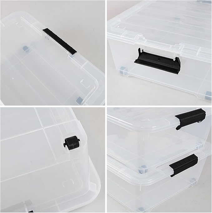 4-Pack 25 Quart Under Bed Plastic Storage Bins, Clear Under Bed Storage Box Container with Wheels
