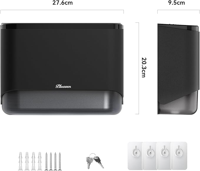 Commercial Paper Towel Dispenser Wall Mount C-Fold Multifold Trifold Towels Dispenser for Bathroom，Two Key Lock Design No-Drilling Adhesive & Screws Included, ABS Built (Black-PN6012)