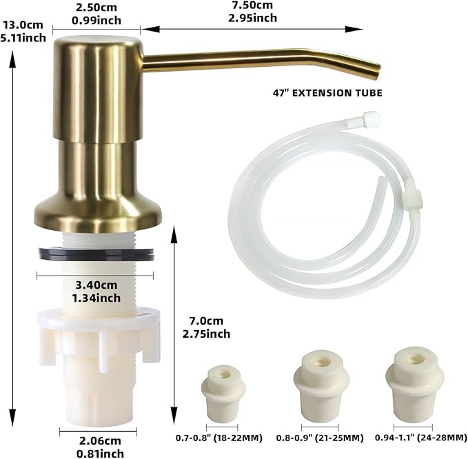 Soap Dispenser for Kitchen Sink, Built in Sink Soap Dispenser, Countertop Soap Dispenser Pump with 47" Extension Tube kit, No Need to Fill Little Bottle Again, Golden