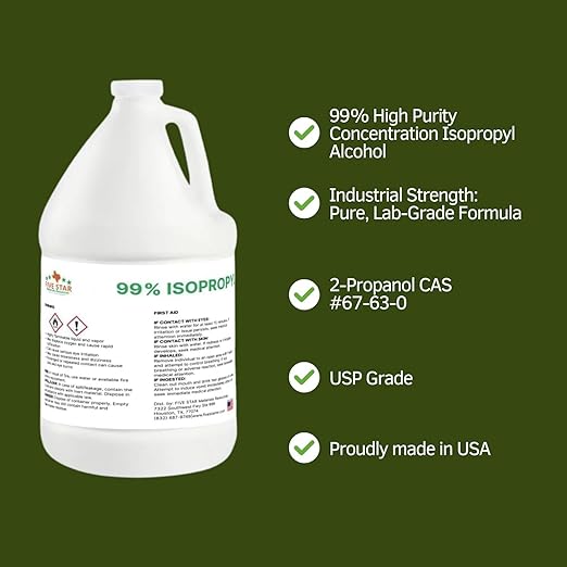 99% Pure Isopropyl Alcohol, 99 Percent IPA 1 Gallon, USP Grade, Made in The USA (2 Gallons / 256 oz)