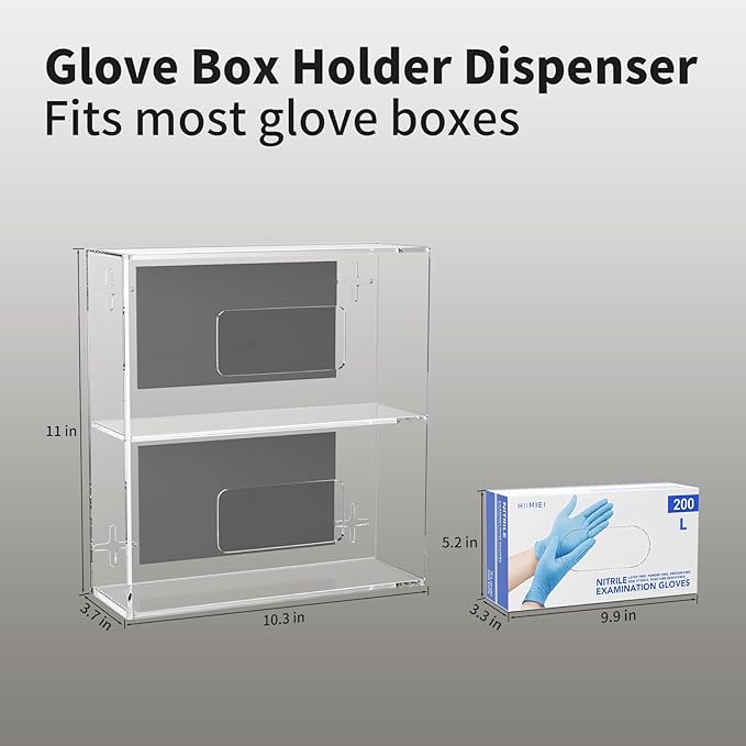 HIIMIEI Glove Holder for Wall Mount: Magnetic Gloves Box Holder, Acrylic Disposable Rubber Latex Glove Dispenser