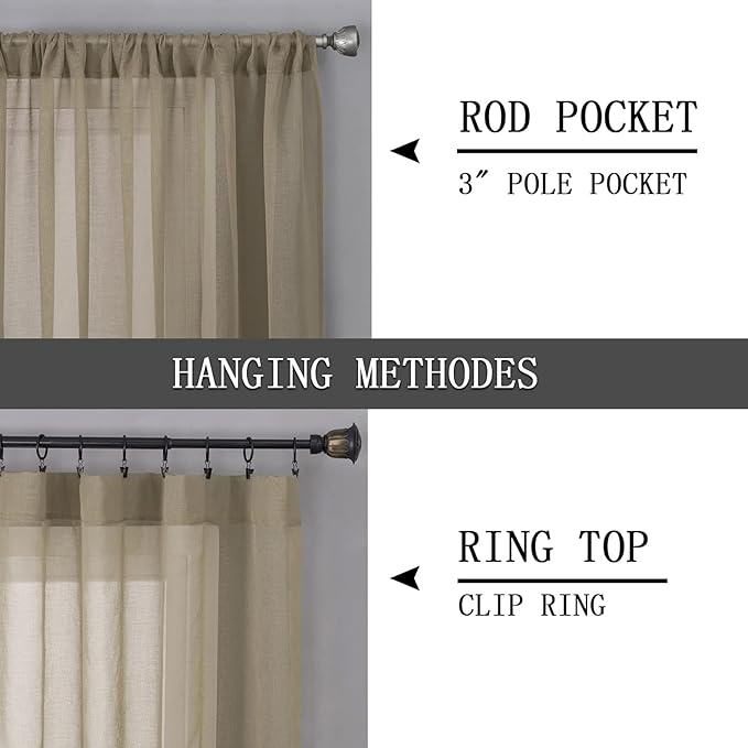 Tollpiz Short Sheer Tier Curtains Linen Textured Half Kitchen Curtain Sheers Light Filtering Rod Pocket Voile Small Curtain for Bathroom, 25 x 24 inches Long, Taos Taupe, Set of 2 Panels