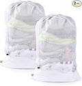 OTraki 2 Pcs Large Mesh Laundry Bags, 24X36 Inch Heavy Duty Drawstring Laundry Wash Bag, Dirty Clothes Laundry Hamper Liner Machine Washable Storage Bag for Travel Dorm Camp Hotel Beach White