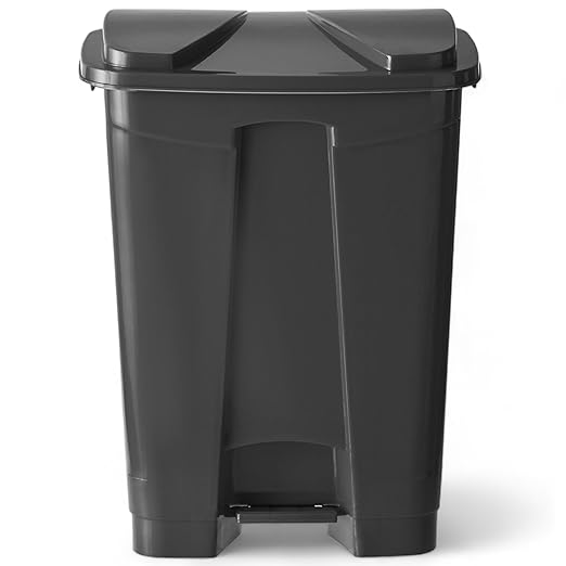 PRO&Family Step-On Trash Can with Lid, Plastic Waste Bin, Foot Pedal Operation (Black, 4 Gallon)