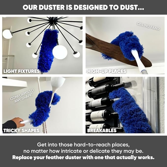 2 Pack of Microfiber Flexible Dusters with Heavy Duty Extension Pole | 5' Reach | Clean Ceiling Fans, Cobwebs, Light Fixtures, Delicate Objects