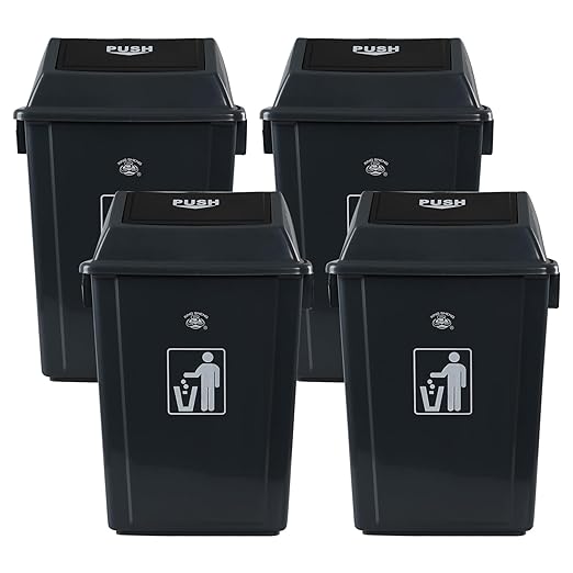 18 Gallon Plastic Trash Can with Swing Lid, 4-Pack Large Kitchen Swing-Top Garbage Can, Grey