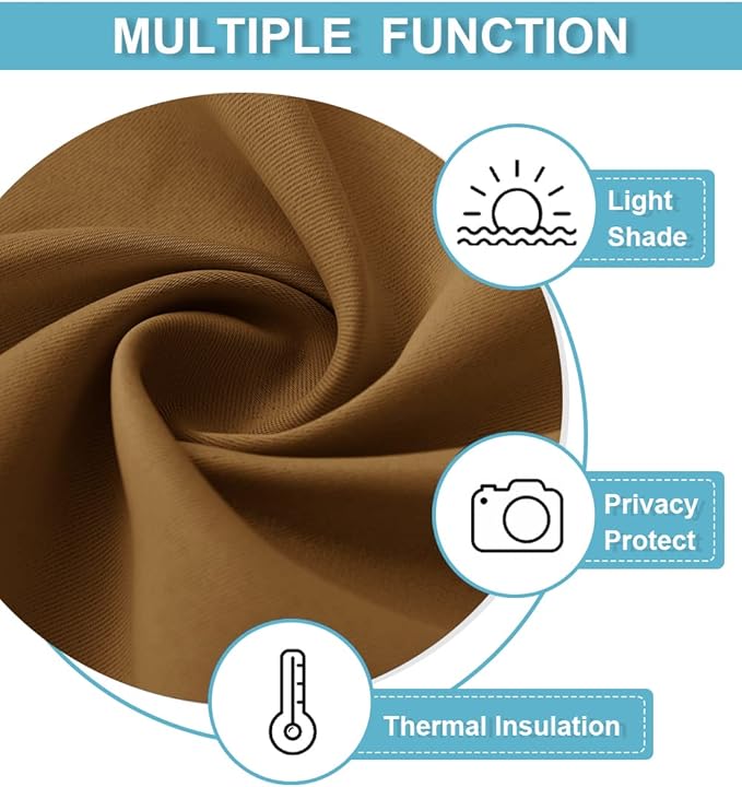 RYB HOME Small Curtains Blackout - Privacy Energy Efficiency Mini Curtains for Kids Bedroom RV Camper Windows Trailer Bathroom Kitchen Cabinet Window Tiers, W 29 x L 24, Gold Brown, 2 Panels