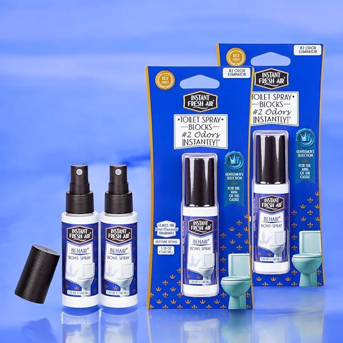 2-Pack: Superior Toilet Spray for Men with Instant Odor Elimination, Neptune Royal Fragrance, Odor Eliminator Bathroom Spray, Travel Size, Long-Lasting, Eco-Friendly, 1.35 Oz. - INSTANT FRESH AIR