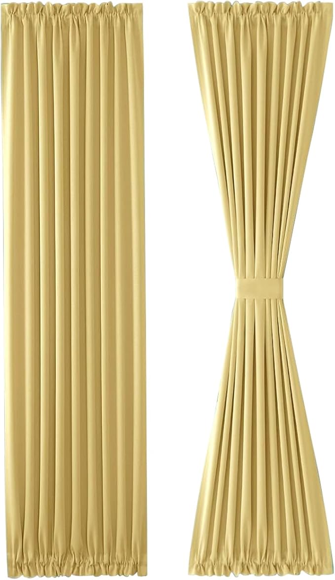 DWCN French Door Curtains – Rod Pocket Thermal Blackout Curtain for Doors with Glass Window, Kitchen and Patio Doors for Privacy, 36 X 72 Inches Long, 1 Curtain Panel with Tieback,Light Yellow
