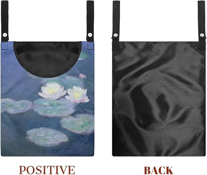 Outdoor Clothespin Storage Bag with Windproof Design - Monet Water Lilies Print Heavy Duty Polyester Hanging Organizer Pouch for Clothesline Pins - Large 14.5"x12" with Hanging Loop