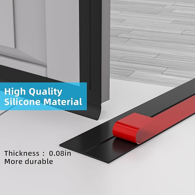 Heavy-Duty 20 ft x 3 in Weather Stripping, Extra Thick 2mm Door Draft Stopper Silicone Seal Strip for House and Glass Shower Doors for Collision and Side Gaps of Door and Windows, Black
