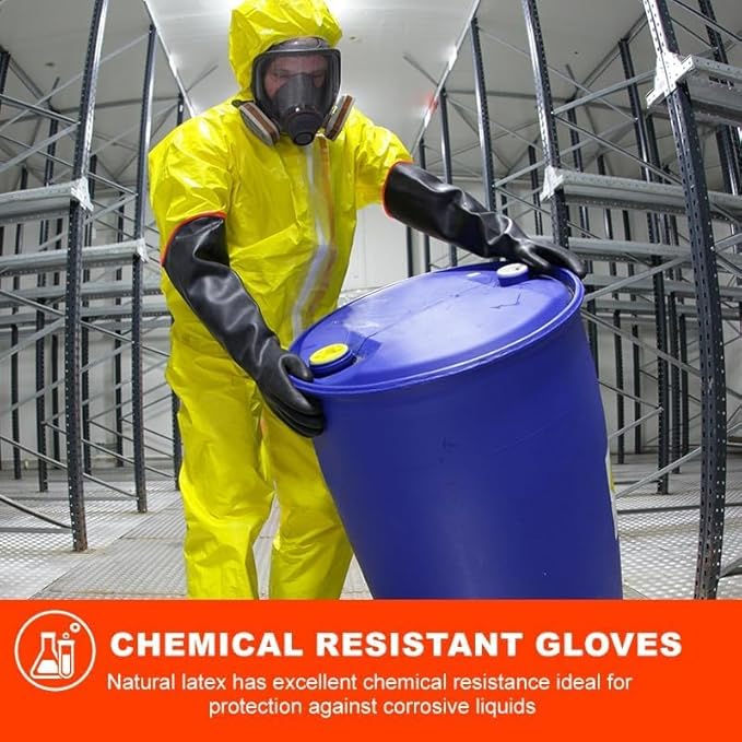 Heavy-Duty Latex Chemical Resistant Gloves - Reusable Long Rubber Dishwashing Gloves with Forearm Protection for Men - Waterproof, Industrial Safety Gear, Acid & Alkali Resistant, Oil-Proof,14“，2 Pair