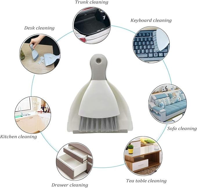 Dust pan Broom Brush Dustpan - Dustpan and Brush Set,Mini dust Pans with Brush,Dust Pan and Brush Set for Table, Key Board, Cat, Dog and Other Pets, Dust Pan Brush Nesting Tiny Cleaning Broom（Gray）