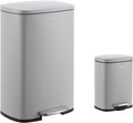 happimess HPM1006I Connor Rectangular 13-Gallon Trash Can with Soft-Close Lid and Free Mini Trash Can, Fingerprint Resistant, Modern, Minimalistic for Home, Kitchen, Office, Bathroom, Fog Gray