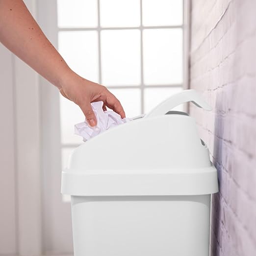 Sterilite 8 Pack Kitchen Garbage Trash Can with Plastic Swing Top, 13 Gal, White