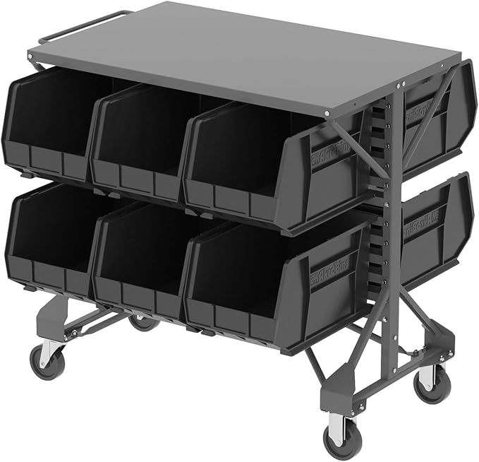 Akro-Mils 30260 AkroBins Plastic Storage Bins, Space-Saving Stackable Bins for Garage, Pantry, Craft Organization, 18" x 11" x 10", Black, 6-Pack