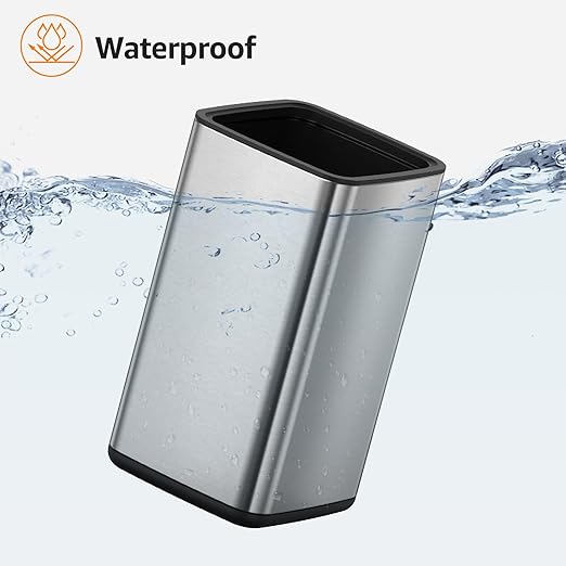 Mbillion 2.4 Gal (9L) Stainless Steel Open - Top Trash Can with Removable Inner Bucket - Sleek Metal Small Waste Basket for Bathroom Office, Brushed Steel