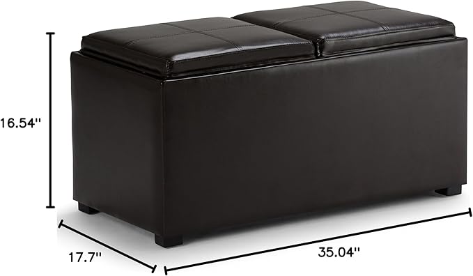 SIMPLIHOME Avalon 35 inch Wide Contemporary Rectangle 5 Pc Storage Ottoman in Tanners Brown Vegan Faux Leather, Assembled, for the Living Room, Entryway and Family Room