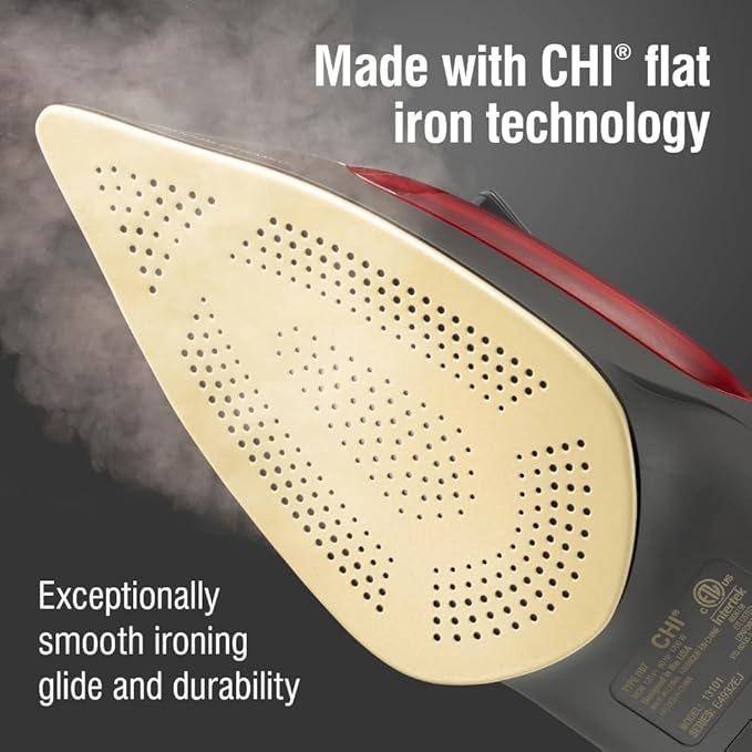 CHI Steam Iron for Clothes with 300+ Holes for Powerful Steaming, Temperature Guide Dial, 1700 Watts, XL 10’ Cord, 3-Way Auto Shutoff, Titanium Infused Ceramic Soleplate, Silver (13101)