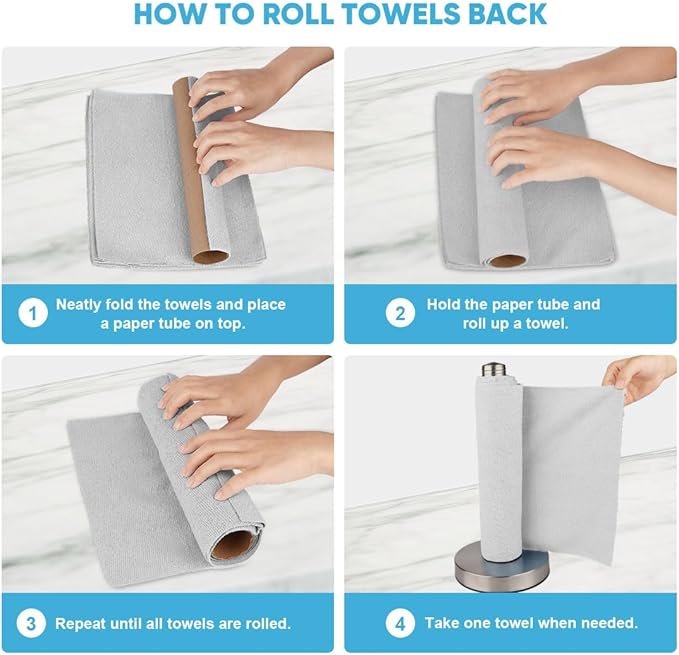 AIDEA Microfiber Cleaning Cloth Roll, Shop Towels 55 Sheets, Grey Microfiber Towels for Cars, Washable Shop Rags Reusable Paper Towel for Automotive, Workshop, House, Kitchen, Cleaning Supplies11×9"