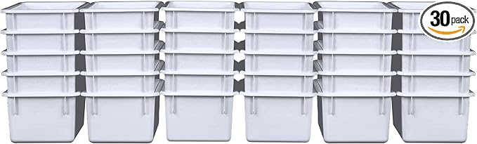 Wood Designs Cubby Storage Bin, Heavy Duty Plastic Containers for Kids White Cubby Tray Set of 30
