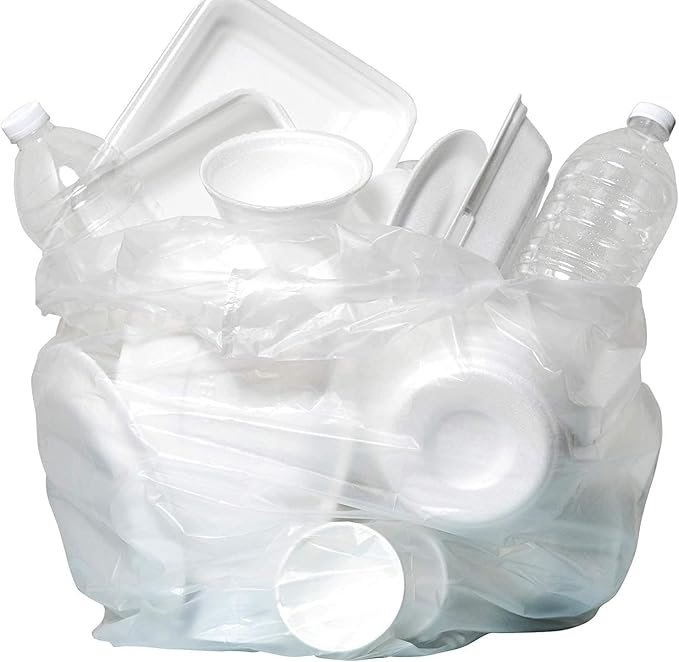 Aluf Plastics High Density Trash Bags, 12-16 Gallon, 500 Count, 16 Micron (eq), 24" x 33", Clear, For Bathroom, Office, Industrial, Commercial, Janitorial, Municipal, & Recycling